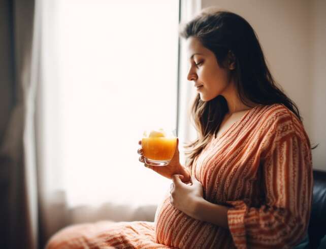 Pregnant woman with tea