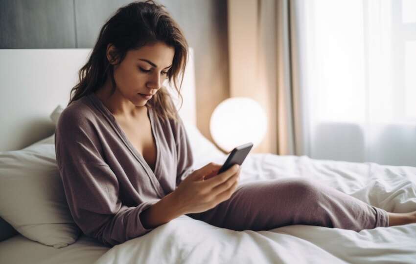 Woman checking fertility app to get pregnant fast