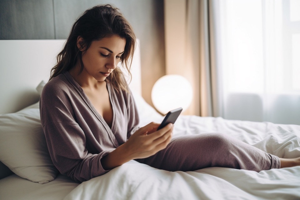 Woman checking fertility app to get pregnant fast